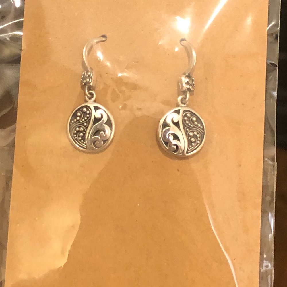 LOIS HILL Round Granulated Cut Out Drop Dangle Sterling Silver Earrings Vintage - Picture 3 of 4